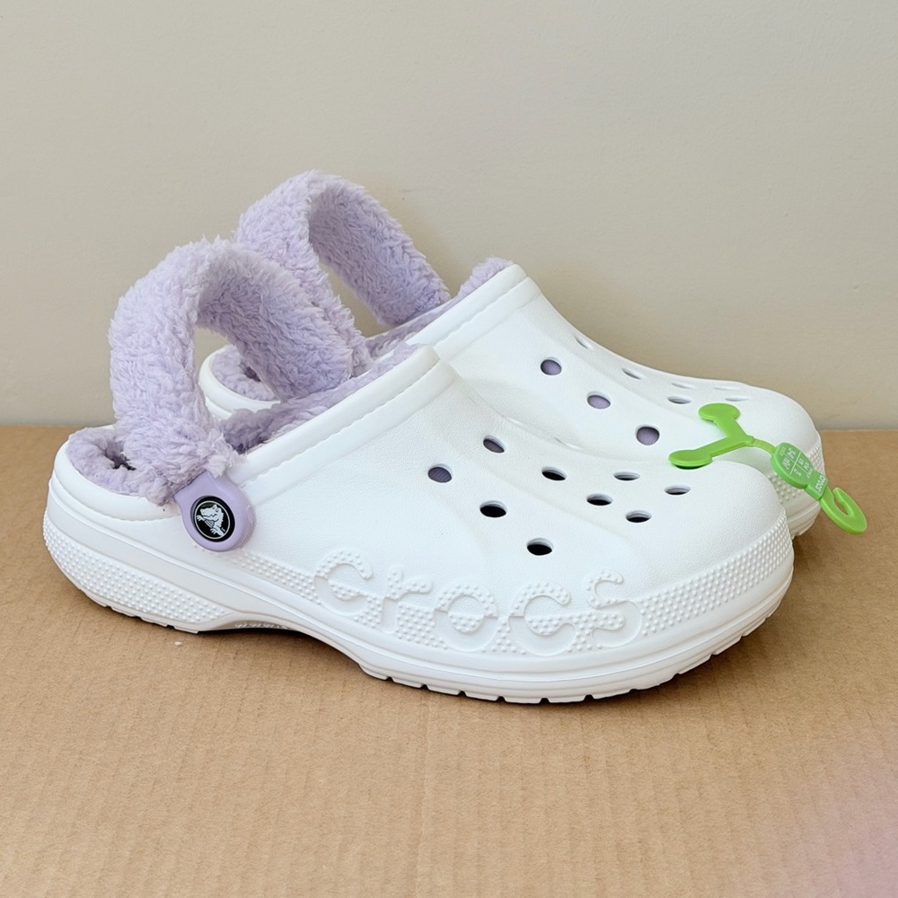 CROCS Baya Faux Fur Lined Clogs White/ Lavender Women’s Size 9